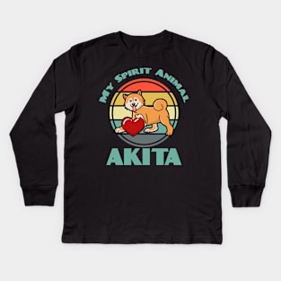 Akita Inu My Spirit Animal Dog puppy Lover Cute Sunser Retro Kids Long Sleeve T-Shirt